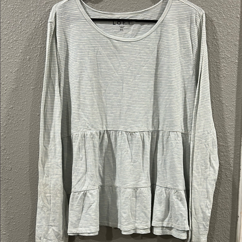 LOFT Blue and White Striped Top